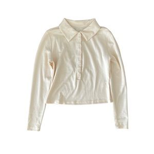 MOTF Cream Button Up Collar Long Sleeve Crop Cropped Top Blouse Shirt Top Button
